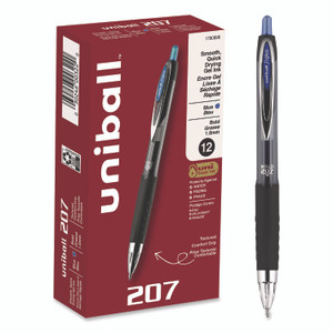 uniball Signo 207 Gel Pen, Retractable, Bold 1 mm, Blue Ink, Smoke/Black/Blue Barrel, Dozen