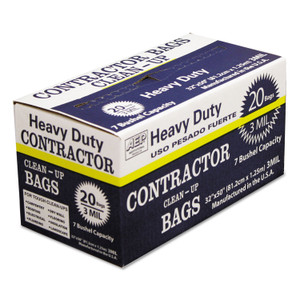 AEP Industries Inc. Heavy-Duty Contractor Clean-Up Bags, 60 gal, 3 mil, 32" x 50", Black, 20/Carton