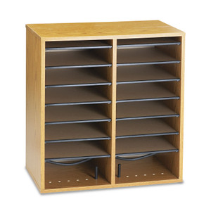 Safco Wood/Laminate Literature/CD Sorter, 16 Compartments, 19.5 x 11.75 x 21, Medium Oak