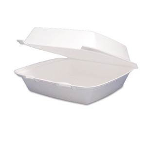 Dart Foam Hinged Lid Containers, 1-Compartment, 8.38 x 7.78 x 3.25, White, 200/Carton (DCC85HT1R) View Product Image