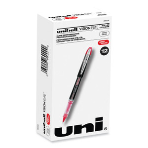 uniball VISION ELITE Hybrid Gel Pen, Stick, Extra-Fine 0.5 mm, Red Ink, Black/Red/Clear Barrel