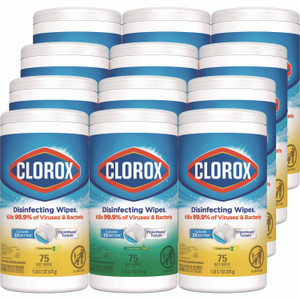 Clorox Disinfecting Wipes, Bleach Free Cleaning Wipes, 1-Ply, 7 x 8, Fresh Scent/Citrus Blend, White, 75/Canister, 3/Pack, 4/Carton
