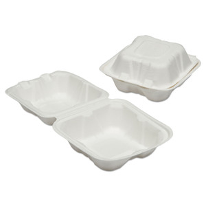 AbilityOne 7350016646906, SKILCRAFT Clamshell Hinged Lid ToGo Food Containers, 6 x 6 x 3, White, Paper, 400/Box (NSN6646906) View Product Image