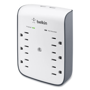 Belkin SurgePlus USB Wall Mount Charger, 6 AC Outlets/2 USB Ports, 900 J, White/Black