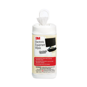 3M Electronic Equipment Cleaning Wipes, 1-Ply, 5.5 x 6.75, Unscented, White, 80/Canister