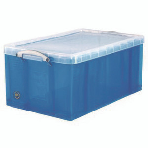Really Useful Box Snap-Lid Storage Bin, 16.9 gal, 17.31" x 28" x 12.25", Transparent Blue