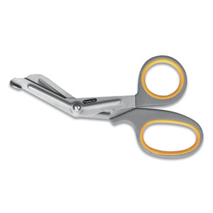 First Aid Only Titanium-Bonded Angled Medical Shears, 7" Long, 3" Cut Length, Crane-Style Gray/Yellow Handle