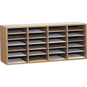 Safco Adjustable Shelves Literature Organizers - 24 Compartment(s) - Compartment Size : 2.50" x 9" x 11.50" - 16.37" Height x 39.38" Width x 11.75" Depth - Medium Oak - Wood