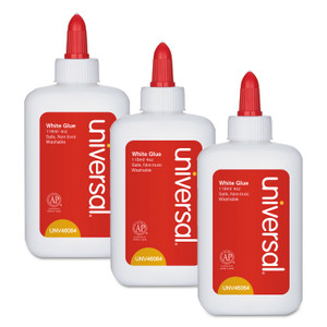 Universal Washable White Glue, 4 oz, Dries Clear, 3/Pack (UNV46064) View Product Image