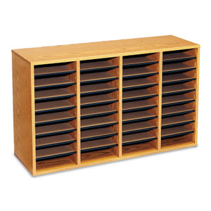 Safco Wood/Laminate Literature Sorter, 36 Compartments, 39.25 x 11.75 x 24, Medium Oak (SAF9424MO) View Product Image