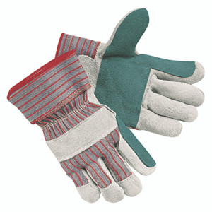 MCR Safety Men's Economy Leather Palm Gloves, White/Red, Large, 12 Pairs