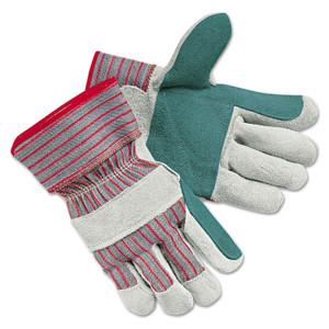 MCR Safety Men's Economy Leather Palm Gloves, White/Red, Large, 12 Pairs (MPG1211J) View Product Image