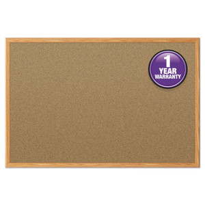 Mead Economy Cork Board with Oak Frame, 48" x 36", Tan Surface, Oak Finished Fiberboard (MDF) Frame