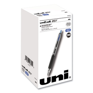 uniball Signo 207 Gel Pen, Retractable, Medium 0.7 mm, Blue Ink, Black Barrel, 36/Box (UBC1921064) View Product Image