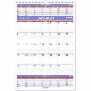 At-A-Glance 3-Month Wall Calendar - Large - Julian Dates - Monthly - 12 Month - January 2026 to December 2026
