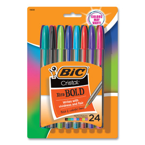 BIC Cristal Xtra Bold Ballpoint Pen, Stick, Bold 1.6 mm, Randomly Assorted Ink and Barrel Colors, 24/Pack (BICMSBAPP241AST) View Product Image