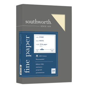 Southworth 100% Cotton Business Paper, 32 lb Bond Weight, 8.5 x 11, Ivory, 250/Pack (SOUJD18IC) View Product Image