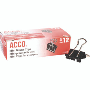 ACCO Binder Clips, Mini, Black/Silver, Dozen