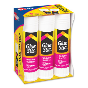 Avery Permanent Glue Stic Value Pack, 1.27 oz, Applies White, Dries Clear, 6/Pack (AVE98073) View Product Image