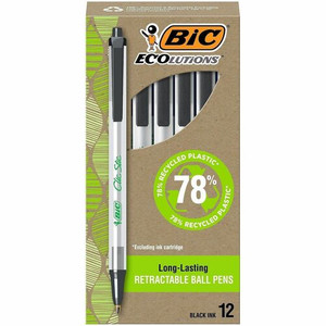 BIC Clic Stic Retractable Ball Pens - Medium Pen Point - Retractable - Black Ink - Clear Barrel