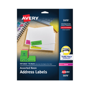 Avery High-Visibility Permanent Laser ID Labels, 1 x 2.63, Asst. Neon, 450/Pack