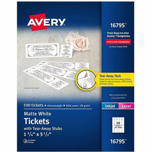 Avery Blank Printable Perforated Raffle Tickets - Tear-Away Stubs - Matte White