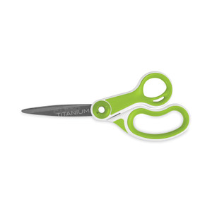 Westcott CarboTitanium Bonded Scissors, 8" Long, 3.25" Cut Length, White/Green Bent Handle (ACM17444)