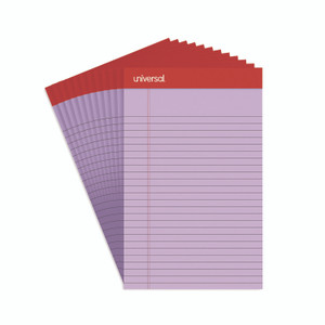 Universal Colored Perforated Ruled Writing Pads, Narrow Rule, 50 Orchid 5 x 8 Sheets, Dozen