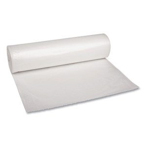 Boardwalk Recycled Low-Density Polyethylene Can Liners, 60 gal, 1.1 mil, 38" x 58", Clear, Perforated, 10 Bags/Roll, 10 Rolls/Carton