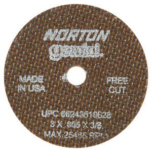 Norton Reinforced Cut-Off Wheel Type 1 3 In Dia .035 In Thick 3/8 Arbor 60 Grit (547-66243510628) Norton Reinforced Cut-Off Wheel Type 1 3 In Dia .035 In Thick 3/8 Arbor 60 Grit (547-66243510628)