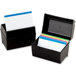 Oxford Plastic Index Card Boxes with Lids - External Dimensions: 8" Width x 5" Height - 400 x Card - Flip Top Closure - Plastic - Black