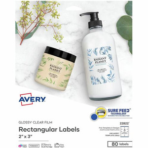 Avery Glossy Clear Rectangle Labels2" x 3" - 2" Width x 3" Length - Permanent Adhesive - Rectangle - Inkjet, Laser - Glossy Crystal Clear