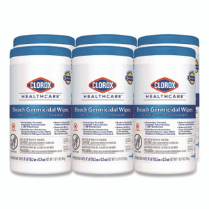 Clorox Healthcare Bleach Germicidal Wipes, 1-Ply, 6 x 5, Unscented, White, 150/Canister, 6 Canisters/Carton