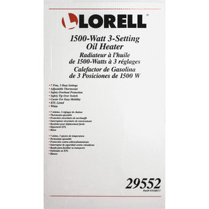 Lorell Oil Filled Heater,3 Settings,1500W,14-1/16"x9-2/3"x26",WE (LLR29552) Product Image 