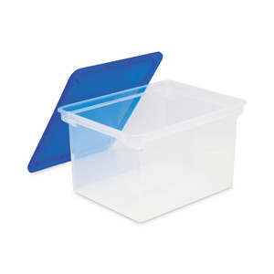 Storex Plastic File Tote, Letter/Legal Files, 18.5" x 14.25" x 10.88", Clear/Blue (STX61508U01C) View Product Image