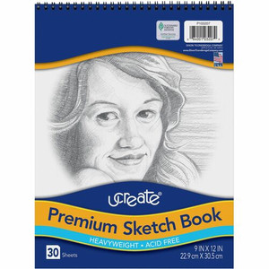 UCreate Art1st Sketch Book - 30 Sheets - Spiral - 70 lb Basis Weight - 9" x 12" Sheet Size - White Paper