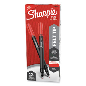 Sharpie Water-Resistant Ink Porous Point Pen, Stick, Fine 0.4 mm, Red Ink, Black/Red Barrel, Dozen