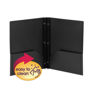 Smead Poly Two-Pocket Folder with Fasteners, 180-Sheet Capacity, 11 x 8.5, Black, 25/Box