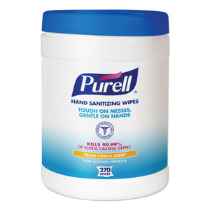 PURELL Sanitizing Hand Wipes, 6.75 x 6, Fresh Citrus, White, 270/Canister, 6 Canisters/Carton (GOJ911306CT) View Product Image