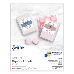 Avery Square Labels with Sure Feed and TrueBlock, 2 x 2, White, 300/Pack (AVE22806) View Product Image