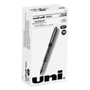 uniball VISION Roller Ball Pen, Stick, Micro 0.5 mm, Black Ink, Black/Gray Barrel, Dozen (UBC60106) View Product Image