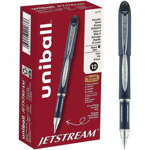 uniball™ Jetstream Ballpoint Pen - 0.7 mm Fine Pen Point - Black Ink - Pigment-based - Blue Stainless Steel Barrel