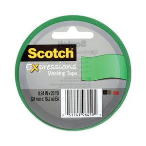 Scotch Expressions Masking Tape, 3" Core, 0.94" x 20 yds, Primary Green