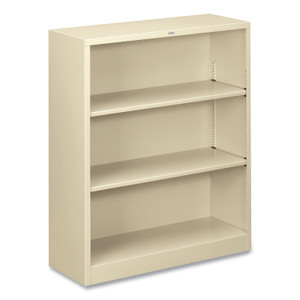 HON Metal Bookcase, Three-Shelf, 34.5w x 12.63d x 41h, Putty
