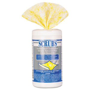 SCRUBS Stainless Steel Cleaner Towels, 1-Ply, 9.75 x 10.5, Lemon Scent, 30/Canister (ITW91930) View Product Image