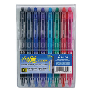 Pilot FriXion Clicker Erasable Gel Pen, Retractable, Fine 0.7 mm, Assorted Ink and Barrel Colors, 8/Pack (PIL13285) View Product Image