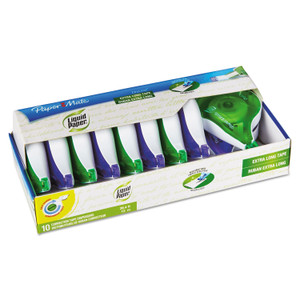 Paper Mate Liquid Paper DryLine Correction Tape, Non-Refillable, Green/Purple Applicators, 0.17" x 472", 10/Pack (PAP6137406) View Product Image