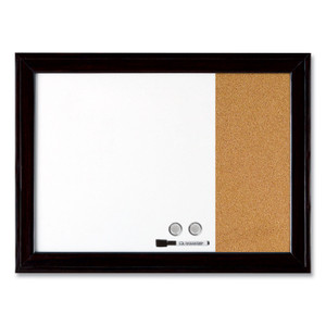 Quartet Home Decor Combo Magnetic Dry Erase/Bulletin Board, 23" x 17", Tan/White Surface, Black Wood Frame