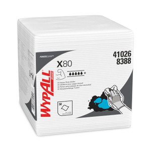 WypAll Power Clean X80 Heavy Duty Cloths, 1/4 Fold, 12.5 x 12, White, 50/Box, 4 Boxes/Carton (KCC41026) View Product Image