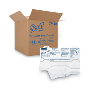 Scott Personal Seats Sanitary Toilet Seat Covers, 15 x 18, White, 125/Pack, 24 Packs/Carton (KCC07410CT) View Product Image